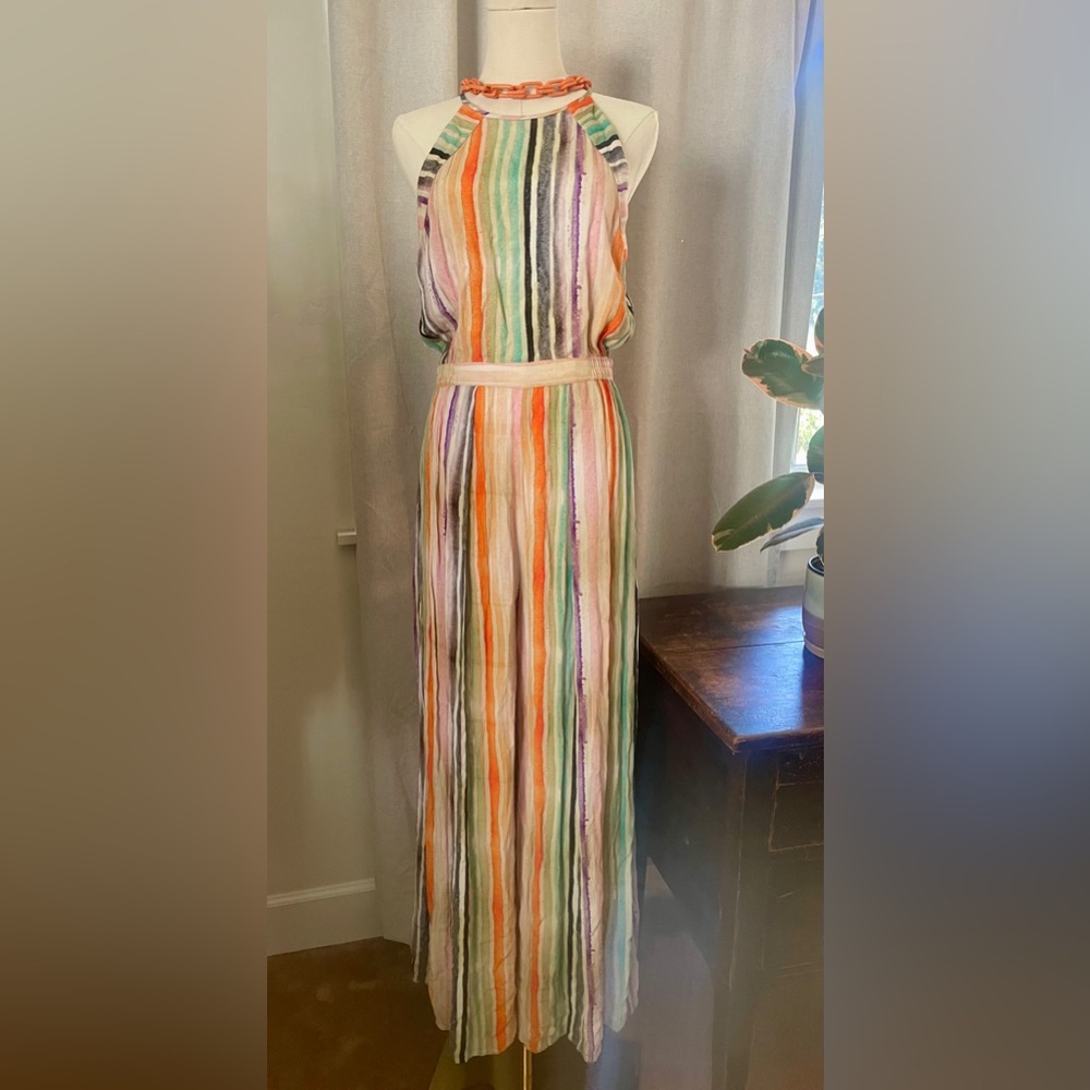 Anthropologie BL^NK London Gallery Row Rainbow Striped Halter Jumpsuit - Picture 6 of 14